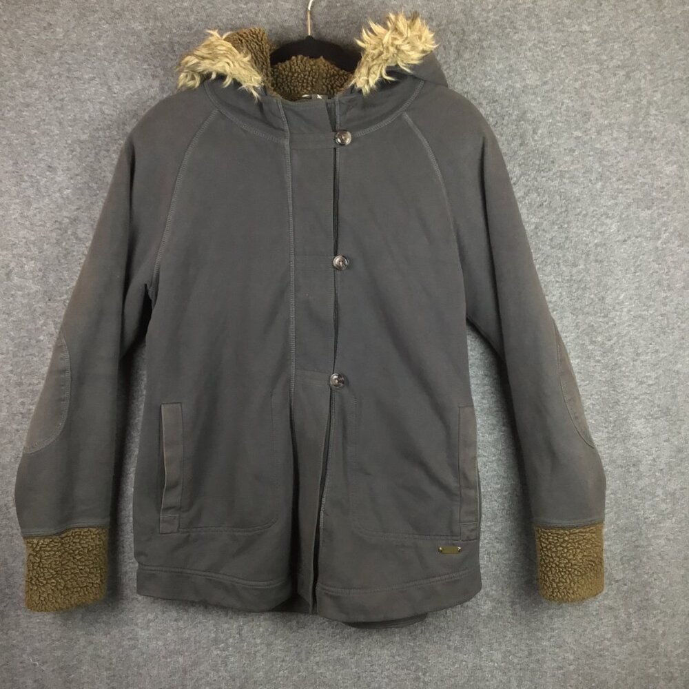 Vintage Eddie Bauer Hooded Fleece Lined Coat Sz M Patch Elbow